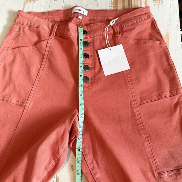 Pistola Jeans High Rise Button Front Slim Straight Leg Red Rock Wash Size 32 - Picture 9 of 10